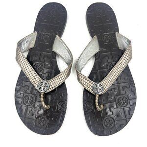 Tory Burch Thora Gray Leather Flat Thong Sandals Women's 9 M